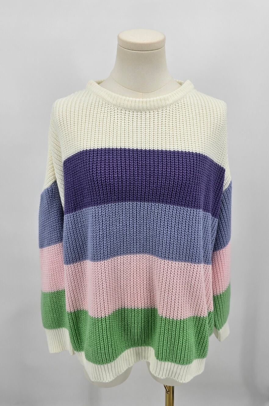 Vine & Love Pastel Block Stripe Knit Sweater – Size Medium